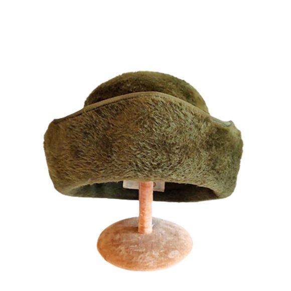 Dark Olive Green 1960s Vintage Hat With A Wide Turned Up Brim With Scallops Sm main image 7